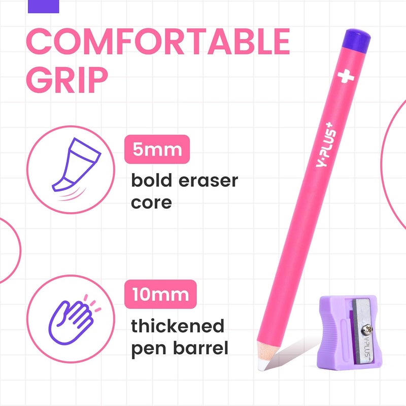 trailfun Pen Style Eraser Eraser Pen, 3 Pcs Eraser Pen with Sharpener, Sharpenable Eraser Stick, School Art Supplies for Kids Artist Adult-Pink - Image 3